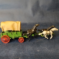 firspand heste med prærievogn gammelt legetøj i original æske.